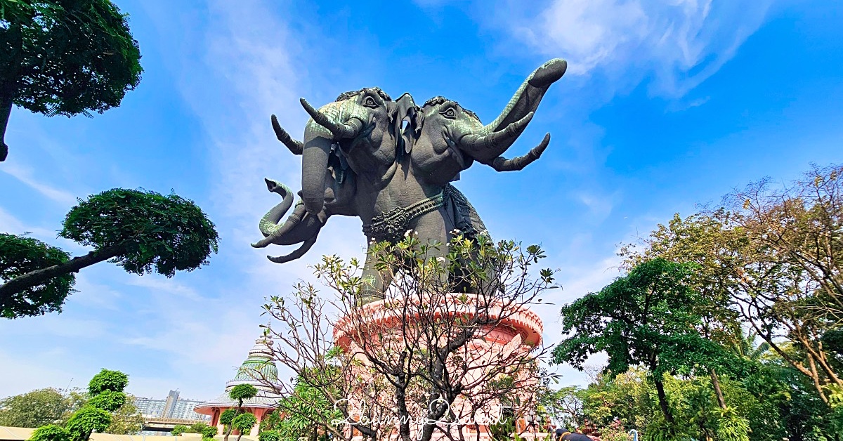 曼谷景點「三頭象神博物館 Erawan Museum」夢幻好拍粉紅寺廟，拍泰服網美照熱門景點 @兔兒毛毛姊妹花