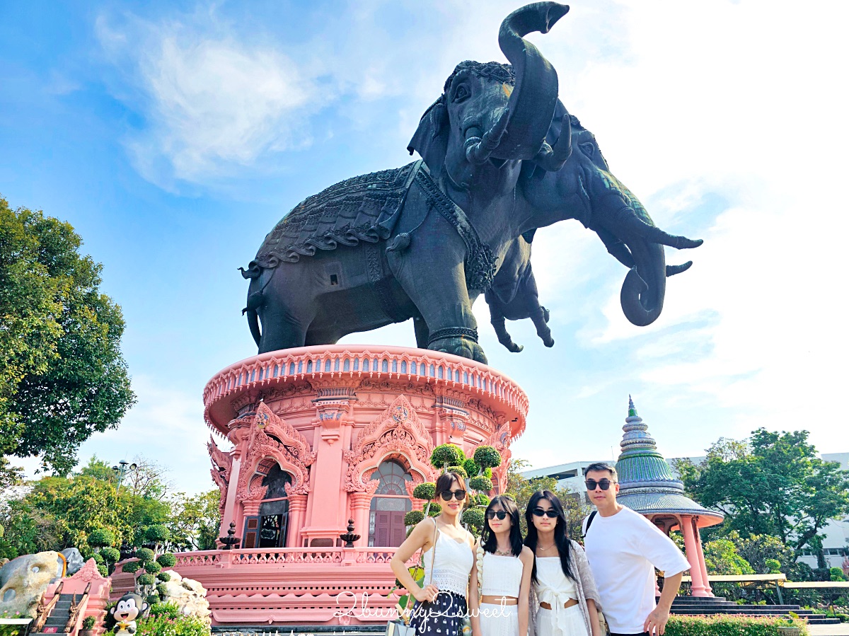 曼谷景點「三頭象神博物館 Erawan Museum」夢幻好拍粉紅寺廟，拍泰服網美照熱門景點 @兔兒毛毛姊妹花