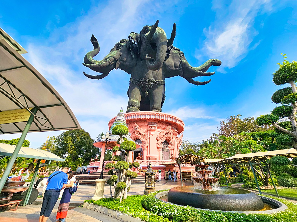 曼谷景點「三頭象神博物館 Erawan Museum」夢幻好拍粉紅寺廟，拍泰服網美照熱門景點 @兔兒毛毛姊妹花