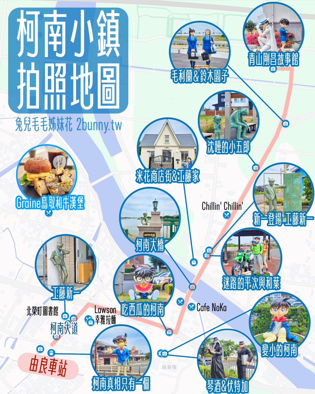 名偵探柯南迷必去！鳥取北榮町【柯南小鎮】拍照地圖，景點、美食、交通一次看 @兔兒毛毛姊妹花