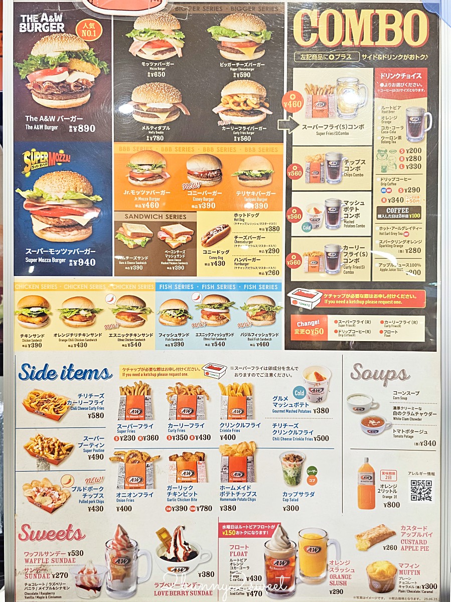 沖繩美食推薦｜A&#038;W漢堡：沖繩限定速食品牌，人氣NO.1漢堡、螺旋薯條、沙士必點 @兔兒毛毛姊妹花