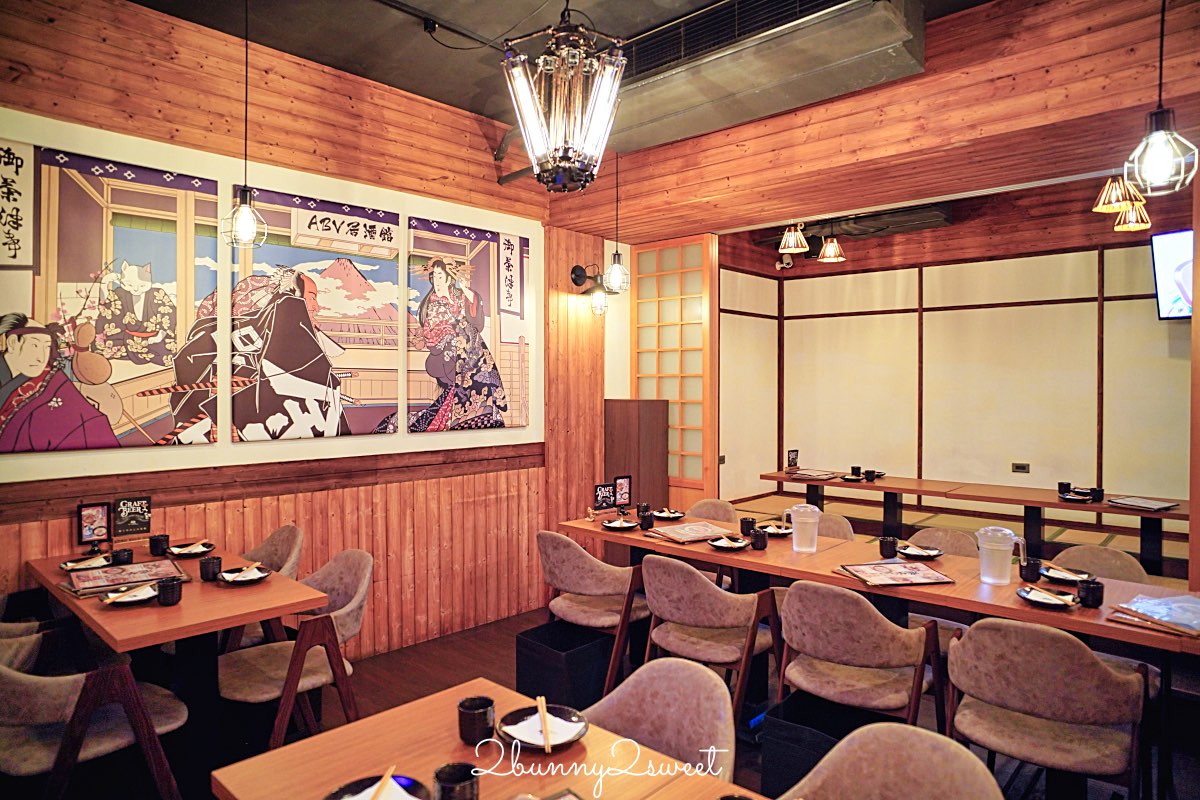 【ABV日式居酒館林口長庚店】林口長庚聚餐必吃居酒屋，稻草燒刺身 × 精釀啤酒300款！ @兔兒毛毛姊妹花