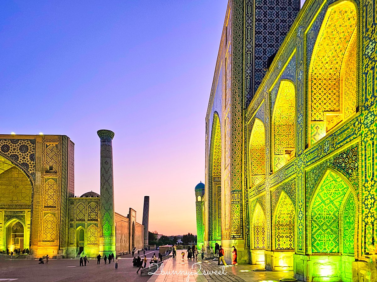 【雷吉斯坦廣場 Registan Square】撒馬爾罕必訪地標，三大學院、門票交通、夜景燈光秀、換裝體驗全攻略 @兔兒毛毛姊妹花