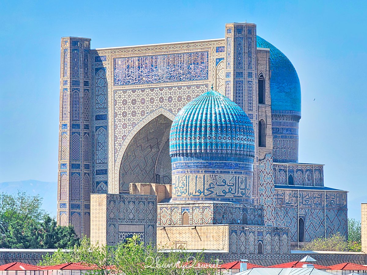 【哈茲拉希茲爾清真寺 Hazrat Khizr Mosque】撒馬爾罕拍比比哈藍清真寺最佳視角，首任總統陵寢也在這 @兔兒毛毛姊妹花