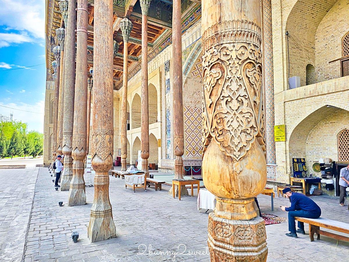【波羅豪茲清真寺 Bolo Hauz Mosque】布哈拉必拍絕美「四十柱清真寺」，最有靈魂的中亞木柱建築 @兔兒毛毛姊妹花