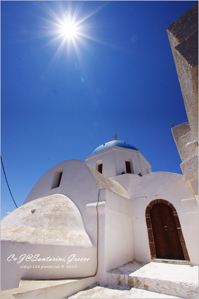 [2010 Greece] 。第十七章。走進 Megalochori 小徑，尋找藍頂教堂 @兔兒毛毛姊妹花